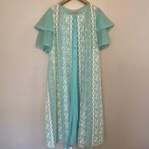 VTG Louis Jean Womens Sz Medium Nightgown Lingerie Robe Lace Blue Prairie Nighty